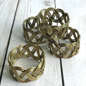 Set of 4 Antique Brass Basket Weave Braid Woven Pattern Napkin Rings 1.75" x 1"